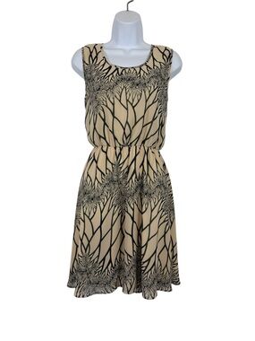 Charming Charlie Beige Black Abstract Print Sleeveless Fit & Flare Dress Medium